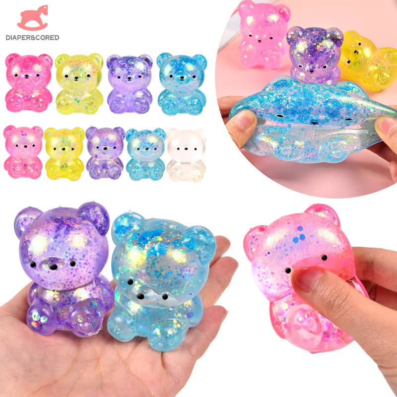 1Pcs Random Glitter Gummy Bear Needoh Small Cute Animal anti Stress Splat Decompressions Vent Squeeze Toy Bear Prop