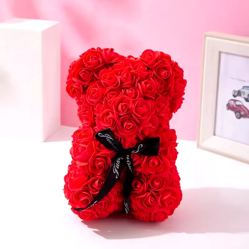 Rose Bear Teddy Bear, 25Cm Flower Bear Teddy Bear, Valentine'S Day Gift, Christmas Gift, Birthday Gift, Party Gift