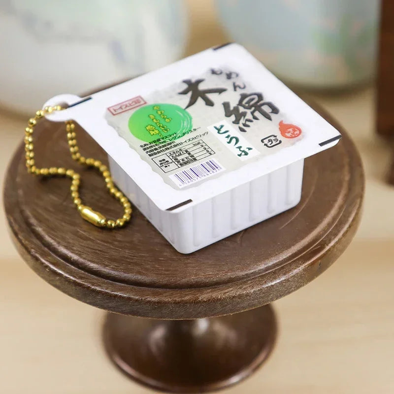 Simulated Japanese Bean Curd Tofu Pudding Keychain 