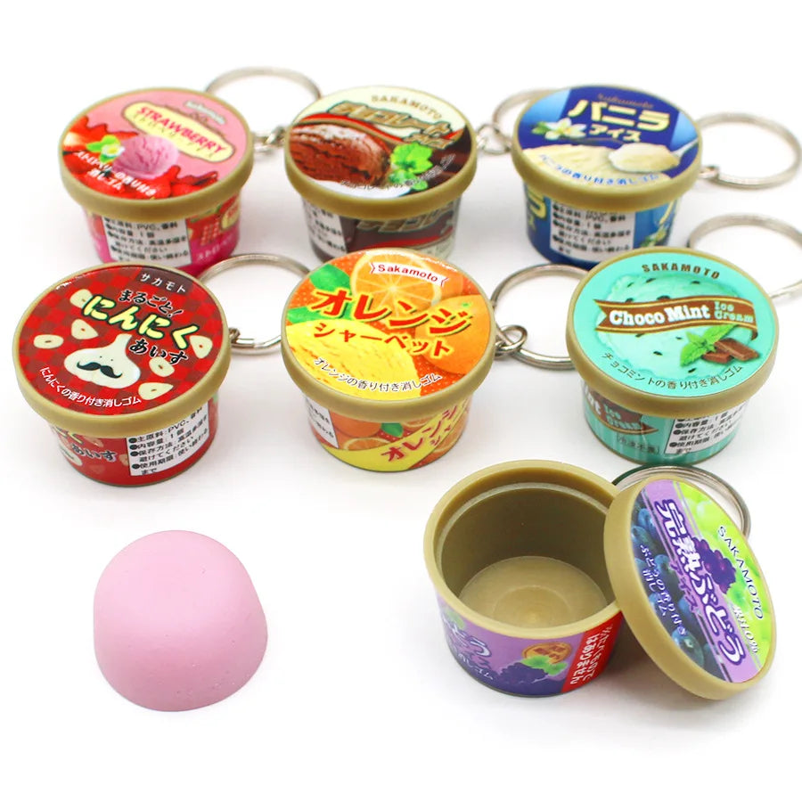 Funny Japanese Miniature Keychain Ice Cream Cone Slow Rebound Pinch Pendant Creative Food Play Flavors Pudding Key Ring Chain