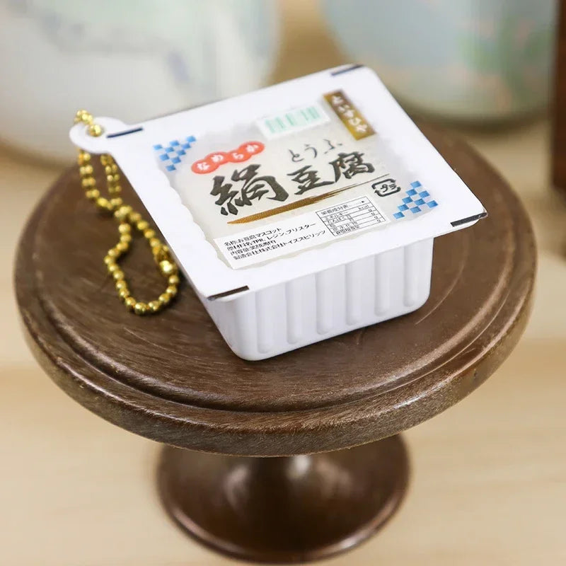 Simulated Japanese Bean Curd Tofu Pudding Keychain 