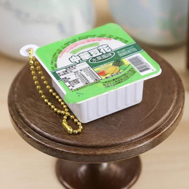 Simulated Japanese Bean Curd Tofu Pudding Keychain 