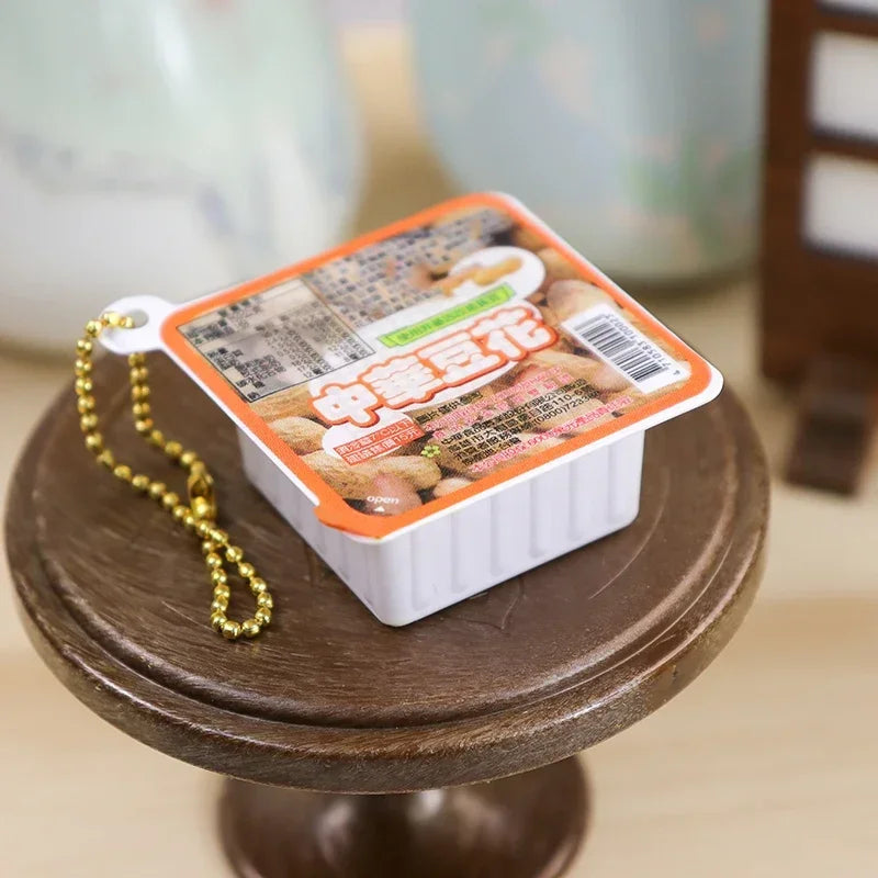 Simulated Japanese Bean Curd Tofu Pudding Keychain 