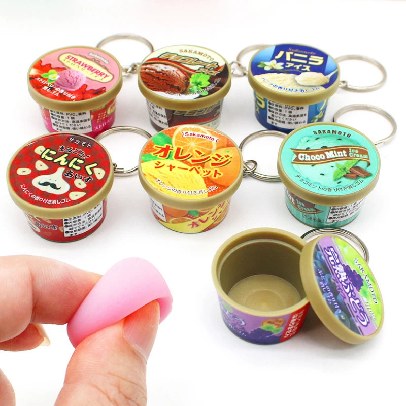 Funny Japanese Miniature Keychain Ice Cream Cone Slow Rebound Pinch Pendant Creative Food Play Flavors Pudding Key Ring Chain